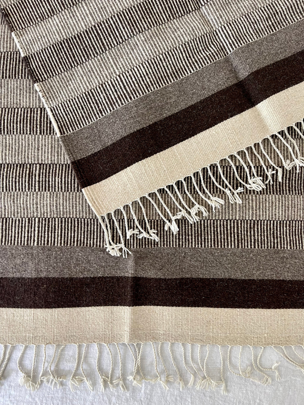 Oaxacan Handmade Wool Rug - Gray and Brown Stripe 30.5