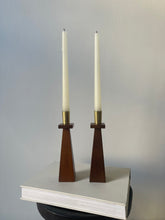 Load image into Gallery viewer, Danish Walnut and Brass Candle Holders
