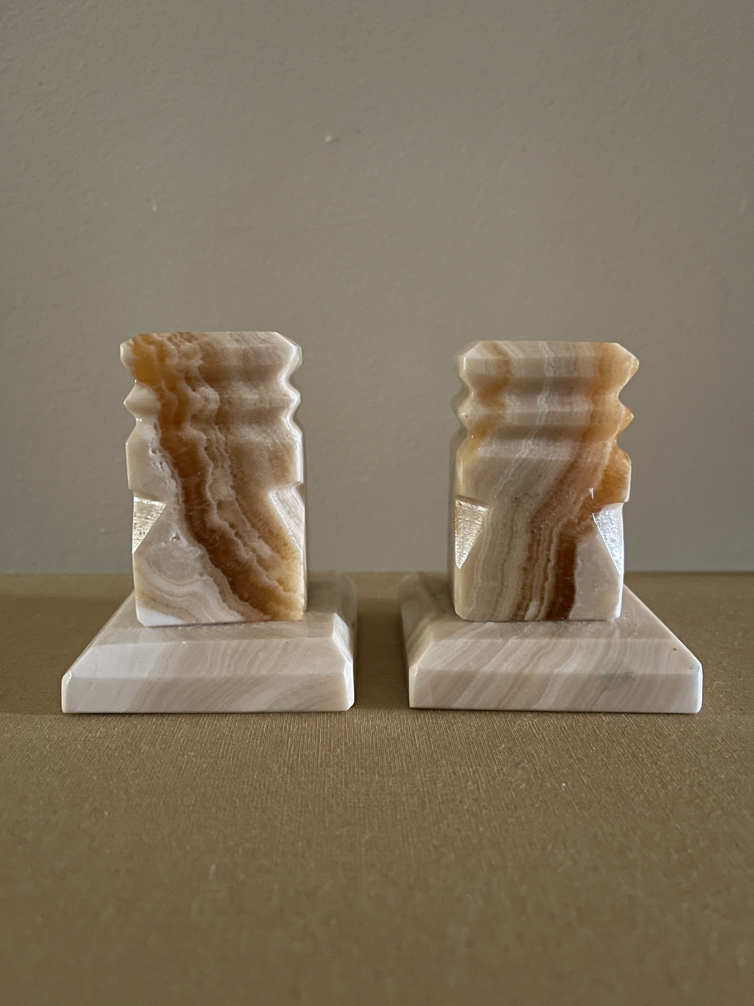 Pair of Carved Marble Candle Holders