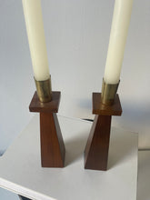 Load image into Gallery viewer, Danish Walnut and Brass Candle Holders
