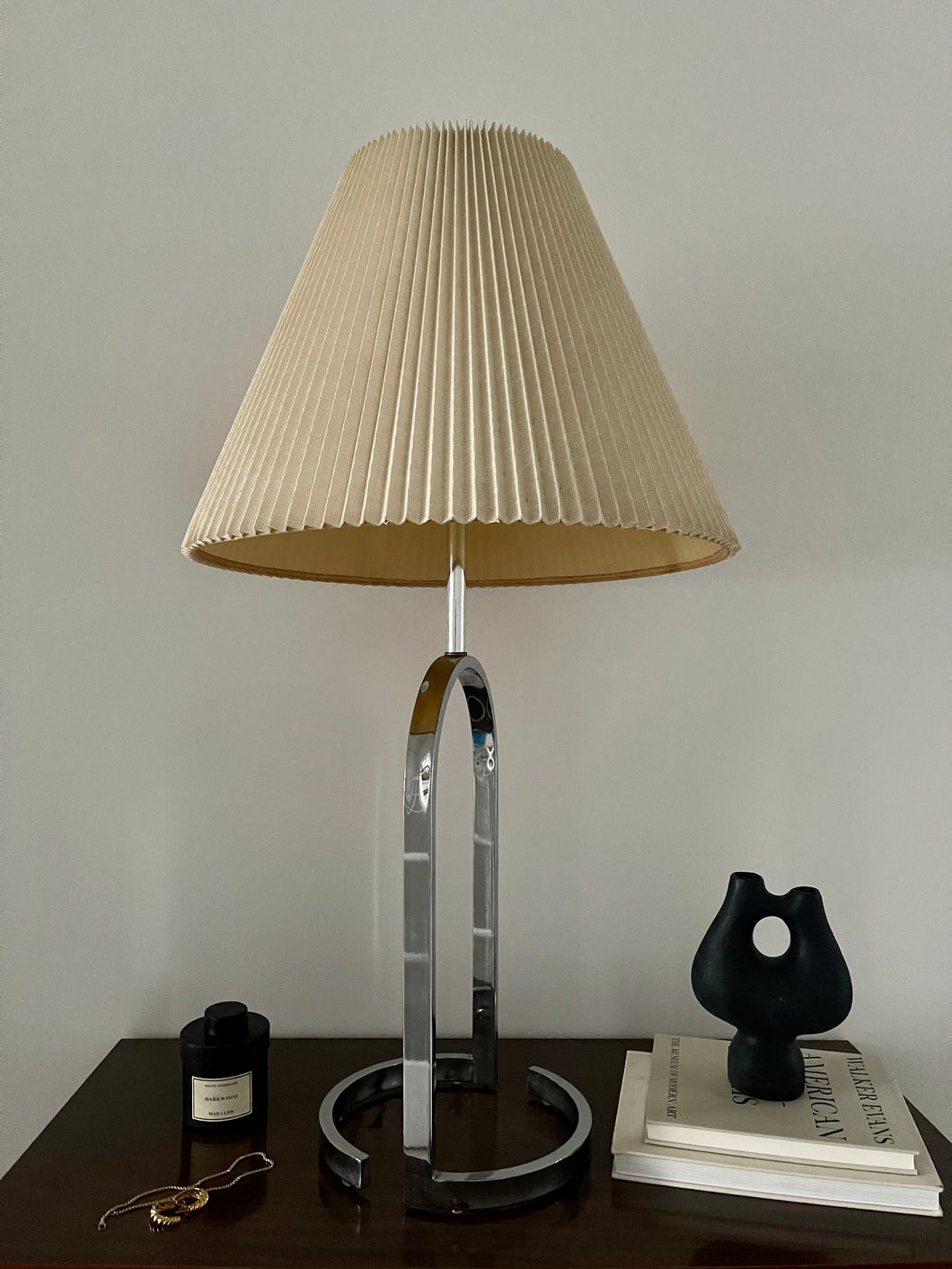 Chrome Table Lamp With Pleated Shade