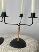 Load image into Gallery viewer, Danish Iron and Rattan Candelabras
