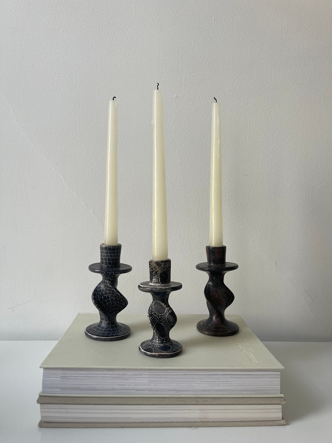 Hand Carved Abstract Soapstone Candle Holders