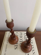 Load image into Gallery viewer, Pair of Wooden Spiral Candle Holders
